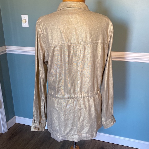 Boston proper brushed gold metallic linen blend shacket size M studded pockets - Picture 6 of 12